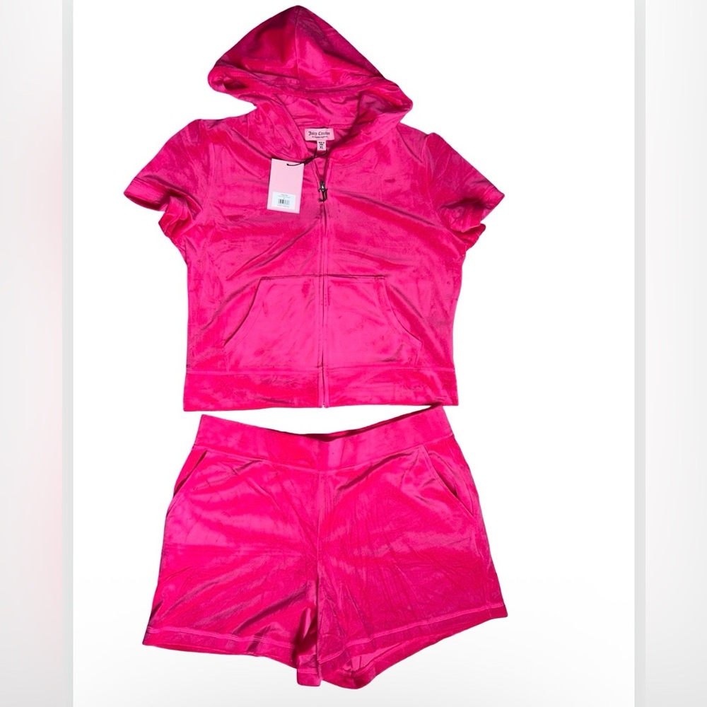 Juicy Couture Hot Pink Velour Shorts Set with Rhinestone Logo - Picture 3 of 16